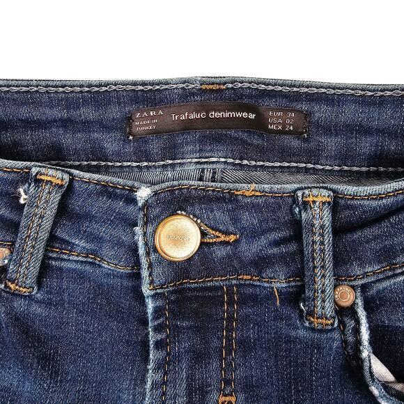 Zara Jeans Size 2 Trafaluc Denimwear Womens Skinny Distressed Puckered - Picture 4 of 12